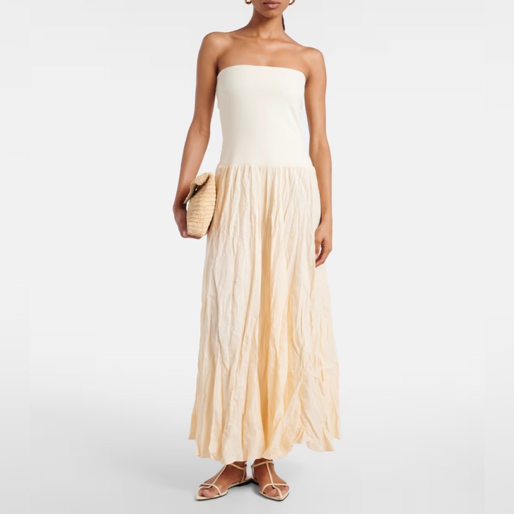 Johanna Ortiz Light & Sound  Ankle Linen Maxi Dress in Ecru, Size 0